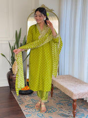 Elegant Polka Dot Kurti Set with Striped Dupatta