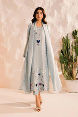 Minimalist blue embroidered suit set with elegant design