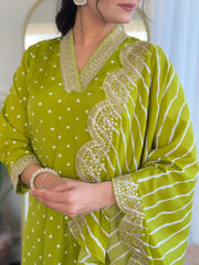 Elegant Polka Dot Kurti Set with Striped Dupatta