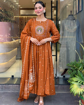 Traditional embroidered Anarkali set with dupatta and stylish design