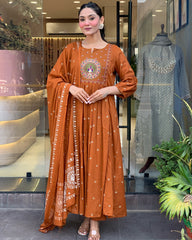 Traditional embroidered Anarkali set with dupatta and stylish design