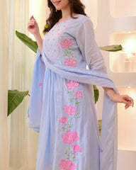 Floral Embroidered Kurti Set with Dupatta