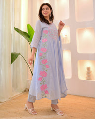 Floral Embroidered Kurti Set with Dupatta