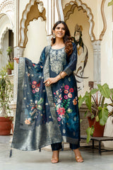 Banarasi Kurta Set with Floral Printed Dupatta