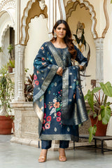 Banarasi Kurta Set with Floral Printed Dupatta