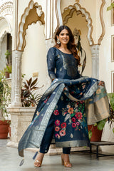 Banarasi Kurta Set with Floral Printed Dupatta
