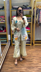 Elegant Cream Co-ord Set with Peacock & Deer Embroidery Detailing