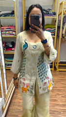 Elegant Cream Co-ord Set with Peacock & Deer Embroidery Detailing