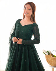 Elegant Dark Green Anarkali Set with Dupatta