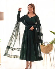 Elegant Dark Green Anarkali Set with Dupatta