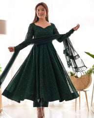 Elegant Dark Green Anarkali Set with Dupatta
