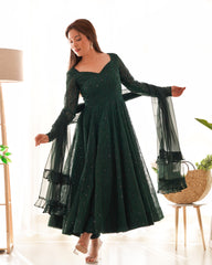 Elegant Dark Green Anarkali Set with Dupatta