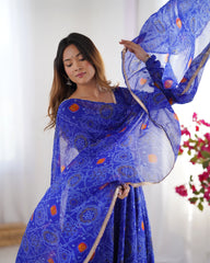 Bandhani Anarkali gown with Dupatta