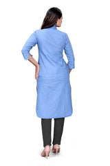 Embroidery Butta Light Blue Denim Kurti with Floral Embroidery