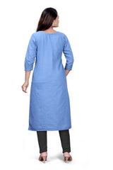 Pintex Kurti For Women’s Light Blue Denim Straight Kurti with Pintuck Detailing