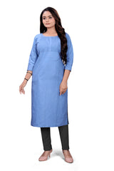 Pintex Kurti For Women’s Light Blue Denim Straight Kurti with Pintuck Detailing