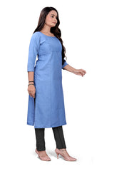 Pintex Kurti For Women’s Light Blue Denim Straight Kurti with Pintuck Detailing