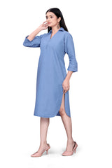 V Collar Effortless Chic Denim Tunic Dress