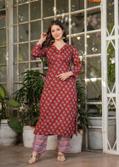 Block Print Straight Kurta with Pants & Dupatta