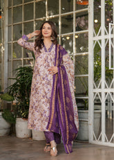 Women’s Floral Printed Kurta Set with Striped Pants & Contrast Dupatta