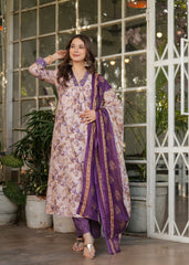 Women’s Floral Printed Kurta Set with Striped Pants & Contrast Dupatta