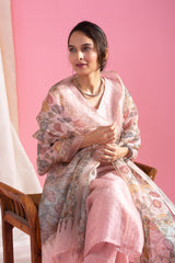 Blush Pink Embroidered Kurta Set with Floral Printed Dupatta