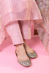 Blush Pink Embroidered Kurta Set with Floral Printed Dupatta