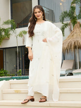 Traditional festive kurta ensemble featuring embroidery and matching dupatta