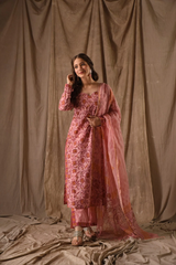 Blush Pink Floral Printed Kurta Set with Dupatta