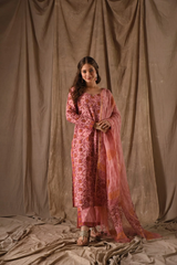 Blush Pink Floral Printed Kurta Set with Dupatta