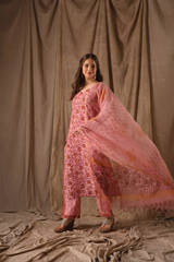 Blush Pink Floral Printed Kurta Set with Dupatta