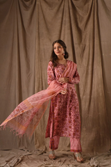 Blush Pink Floral Printed Kurta Set with Dupatta