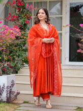 Radiant Red Embroidered Kurta Set with Dupatta