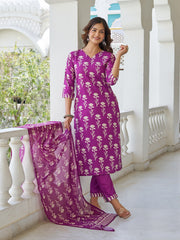Floral Print Kurta Set with Dupatta