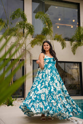 Tropical Teal & White Floral Maxi Dress