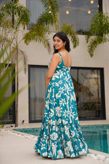 Tropical Teal & White Floral Maxi Dress