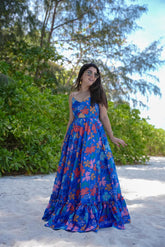 Vibrant Blue Floral Cutout Maxi Dress