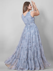 Graceful Grey Printed Sleeveless Maxi Gown