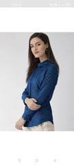 Hide Butten Women’s Classic Blue Denim Shirt with Long Sleeves & Concealed Placket