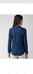 Hide Butten Women’s Classic Blue Denim Shirt with Long Sleeves & Concealed Placket