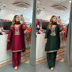 Festive Maroon Straight Kurta set with Mirror Work