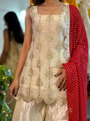 White Soft Chinon Embroidered Work Suit Set with Dupatta