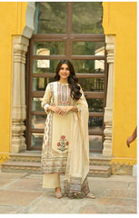 Ivory Elegance – Printed Kurta Set with Floral Accents