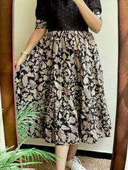 Elegant Black Chikankari & Printed Flared Dress