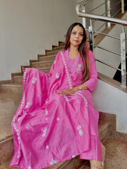 Pink Embroidered Suit with Matching Dupatta & Pants