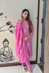 Pink Embroidered Suit with Matching Dupatta & Pants