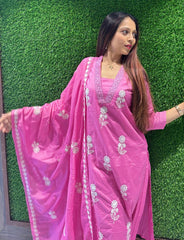 Pink Embroidered Suit with Matching Dupatta & Pants