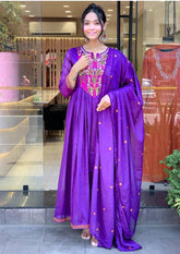 Royal Purple Embroidered Anarkali with Dupatta