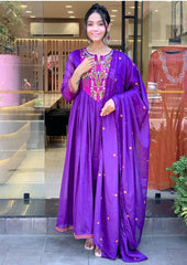 Royal Purple Embroidered Anarkali with Dupatta
