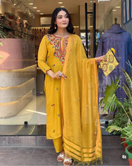 Pure Mul Chanderi Sunshine Yellow Kurta Set with Dupatta